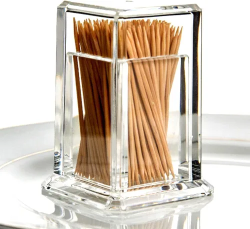 Miniatura 2 de Palillo de dientes acrílico de algodón dispensador dispensador organizador caja de almacenamiento transparente con tapa (forma rectangular)