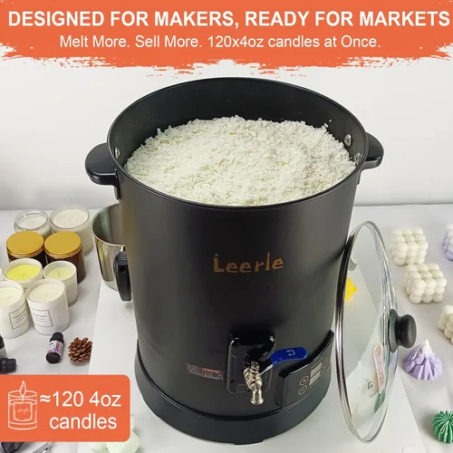 Miniatura 4 de Leerie D15 - Derretidor de cera comercial digital de 30 libras para hacer velas, olla de fusión de cera de vela grande con control preciso
