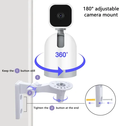 Miniatura 5 de Soporte de pared para cámara compatible con Blink Mini Pan-Tilt Camera, WYZE Cam Pan V3/Pan V4, WYZE Duo Cam, soporte de cámara ajustable de 180°