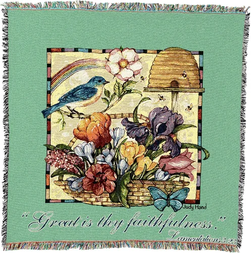 Pure Country Weavers Great is Thy Faithfulness Blanket - Escrituras - Lamentaciones 3:23 - Tapiz cuadrado para regalo de regazo tejido de algodón -