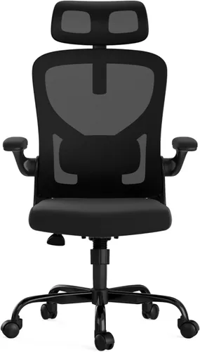 Ergonomic Office Chair with Headrest and Adjustable Lumbar Support, Home Desk Computer Chair Featuring Flip-Up Armrests for Space Saving, Breathable