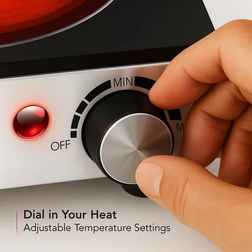 Miniatura 3 de OVENTE Quemador Individual de Cerámica Infrarroja, Placa Caliente Eléctrica de Encimera de 1200W con Vidrio Cristalino Negro, Superficie de Cocción