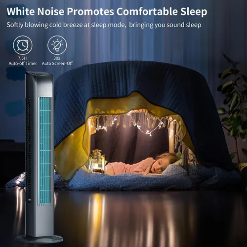 Miniatura 3 de Uthfy Ventilador de torre para dormitorio, ventiladores oscilantes de piso sin aspas de 120° que soplan aire frío con control remoto, 3 modos, 3