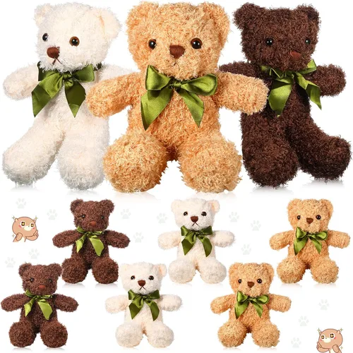 Zhanmai 9 piezas de lindos animales de peluche de 10 pulgadas, osos de peluche suave, regalo a granel con pajarita para niños y niñas, graduación,