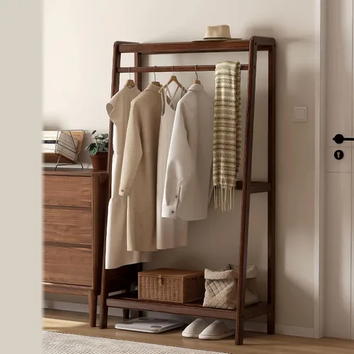 Miniatura 12 de Perchero de madera maciza, perchero con estantes para dormitorio, sala de estar, entrada, 16 x 20 x 63 pulgadas, madera de roble, natural