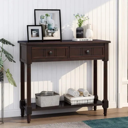 Miniatura 11 de P PURLOVE Mesa consola estrecha con cajón, mesa de entrada pequeña para sala de estar