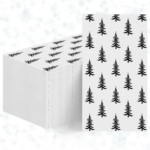Horaldaily 50 Servilletas Desechables de Navidad de Papel Decorativas para Invitados, Toalla de Mano Negra con Árboles de Navidad para Fiesta,