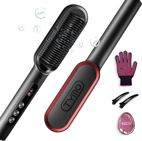 TYMO Ring Plus Cepillo Alisador de Cabello Iónico - Peine Alisador con Iones Negativos para Mujeres, Revestimiento de Titanio, 9 Configuraciones de