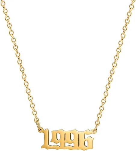 Collar de acero inoxidable chapado en oro de 18 quilates con número de cumpleaños, aniversario, joyería memorable para mujeres y niñas, Metal, No