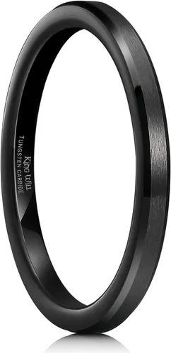Miniatura 175 de King Will Anillo de boda de tungsteno para hombre, disponible en 15/64 a 25/64 de pulgada (6 a 10 mm), negro/plata, acabado mate, borde pulido