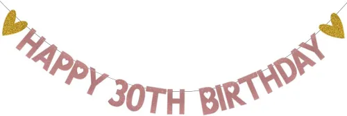Cartel de Feliz 30 cumpleaños, pre-encordado, papel de oro rosa con purpurina, decoraciones de fiesta para 30 años, suministros de fiesta de
