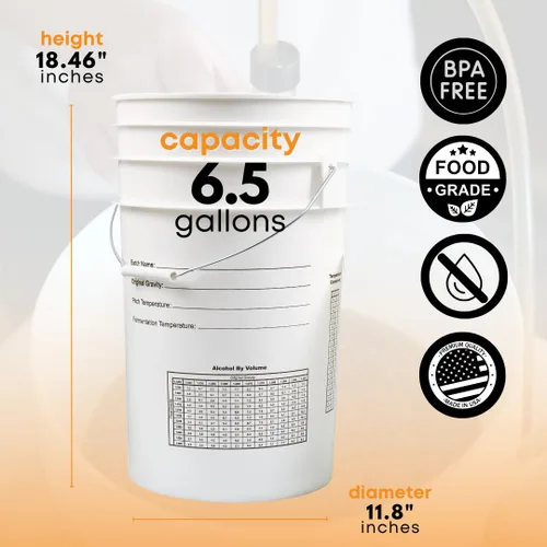 Miniatura 5 de Fastrack Cubo de fermentación de 6.5 galones con tapa, blanco, cubo de fermentación 100% libre de BPA de grado alimenticio para tu cerveza, vino