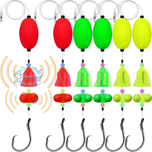 Miniatura 12 de Dovesun Pre-Tied Catfish Rig System, 23 Inch 55LB Santee Cooper Catfish Float Rig with Adjustable EVA Slip Float and High Carbon Circle Hooks 5/0