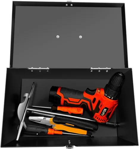 Miniatura 4 de Peastorm Pequeña caja de herramientas de metal de acero, caja de almacenamiento con cerradura para almacenar artículos valiosos, documentos