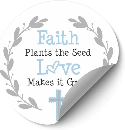 Miniatura 2 de Calcomanías de bautismo o comunión – Faith Plants the Seed Love Makes it Grow – Etiquetas de recuerdo para suculentas – Juego de 40 calcomanías