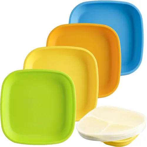 Miniatura 11 de Re-Play Juego de 4 platos para niños pequeños fabricados en Estados Unidos de 7 pulgadas, con tapa, 22 onzas, platos de plástico apilables, aptos