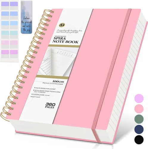 Miniatura 8 de MUAHLIUB Cuaderno de espiral rayado universitario, 360 páginas rayadas gruesas para mujeres y hombres, cuadernos grandes B5 con papel de 100GSM
