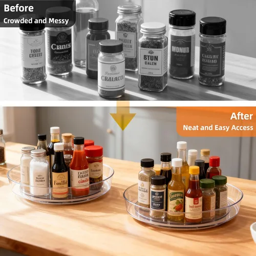 Miniatura 4 de Juego de 2 tocadiscos Lazy Susan de 10 pulgadas para organización de especias Clear BPA-Free Plastic Rotating Organizer for Kitchen Cabinet