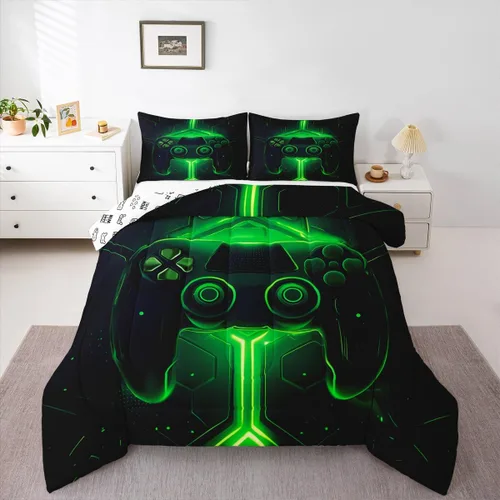 Miniatura 10 de Feelyou Juego de edredón negro para adolescentes y niños, juego de ropa de cama con estampado de consola de videojuegos de 2 piezas, 1 edredón con 1