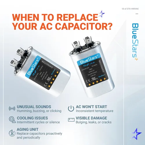 Miniatura 11 de [Listado UL] BlueStars 10 uF ± 5% MFD 370/440V CBB65 CBB65A Pieza de Repuesto de Capacitor de Arranque y Funcionamiento Ovalado - Capacitores