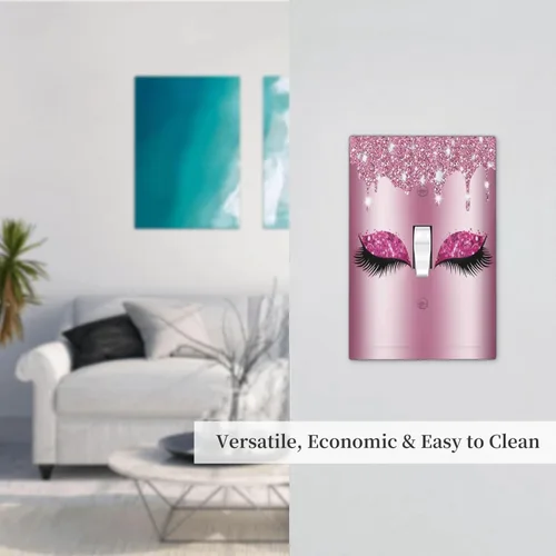 Miniatura 7 de Cubierta de interruptor de luz de 1 cuadrilla, diseño de diamante con purpurina rosa brillante, bonito ojo fucsia, placa de pared decorativa de una