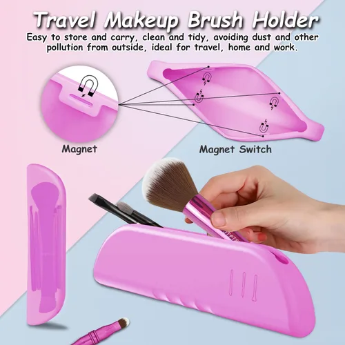 Miniatura 4 de Jilier Juego de brochas de maquillaje 4 en 1 con soporte para brochas de maquillaje de viaje, brochas de maquillaje de viaje con estuche, brochas