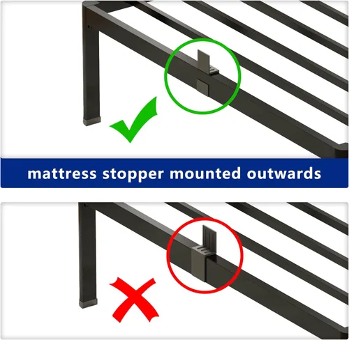 Miniatura 7 de yookare Armazón de cama de plataforma de metal Twin de 14 pulgadas con esquinas redondas y retenedores de colchón, soporte de listones de acero