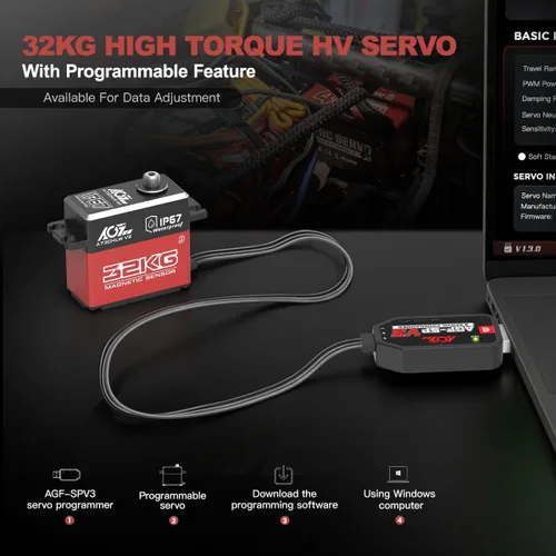 Miniatura 5 de AGFRC Servo RC de alto par de torsión impermeable IP67 de 70.5 lbs - Servo de dirección sin núcleo de engranaje de metal completo para 1/10 RC Car