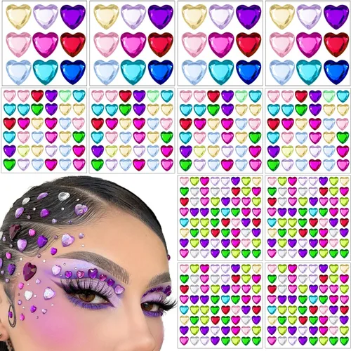 436 calcomanías de diamantes de imitación de corazón, gemas de corazón acrílicas, calcomanías de cristal de espalda plana para cuerpo, maquillaje de