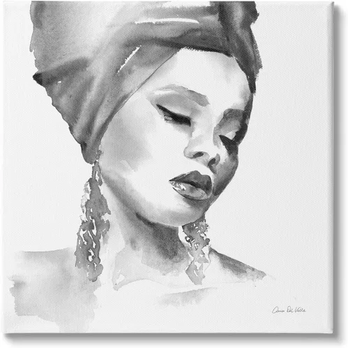Stupell Industries Pintura de retrato de acuarela suave de mujer con envoltura, diseñada por Aimee Del Valle, lienzo para pared, 17 x 17 pulgadas,