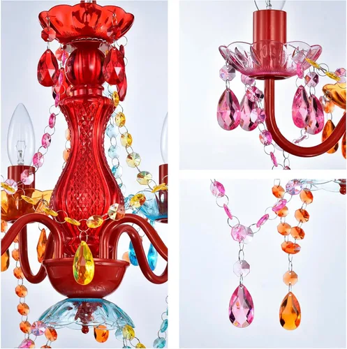 Miniatura 4 de Alighting Candelabros enchufables, lámpara de techo colgante de cristal acrílico pequeño colorido de 4 luces con cable de 20 pies, sin cableado