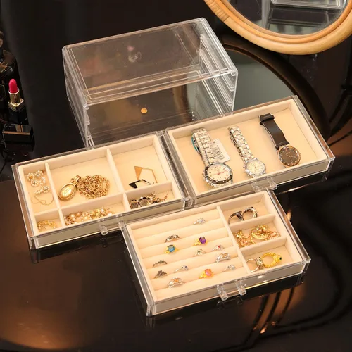 Miniatura 2 de Organizador de joyas Cq Acrylic de terciopelo con 3 cajones