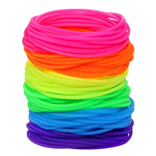 Penta Angel Pulsera de silicona para el cabello, 30 unidades, tamaño adulto, retro, color neón, sólido, estilo de los años 80, banda elástica para