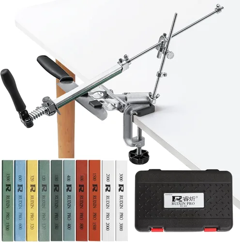 RUIXIN PRO RX-009 - Afilador de cuchillos profesional con 10 piedras de afilado, diseño de rotación de 360°, ángulo fijo, aleación de aluminio, kit