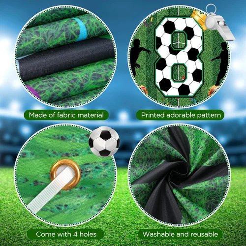 Miniatura 7 de Decoraciones de fiesta de 8 cumpleaños de fútbol – Cartel de feliz cumpleaños para niños, niños, adolescentes – Suministros grandes para fiestas