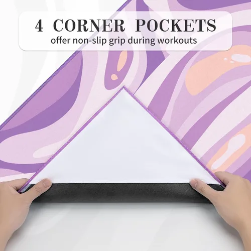 Miniatura 3 de Toalla para tapete de yoga con grandes bolsillos en las esquinas, tapete de microfibra de agarre antideslizante para yoga caliente, pilates y Morado
