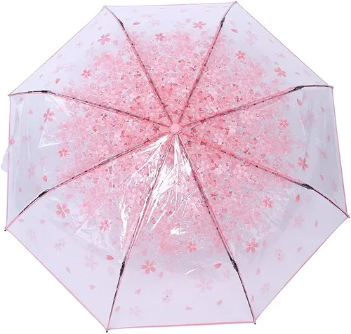 Miniatura 6 de TOPINCN Paraguas de flores de cerezo, paraguas plegable de burbujas de cúpula transparente, paraguas de princesa de moda, paraguas de viaje