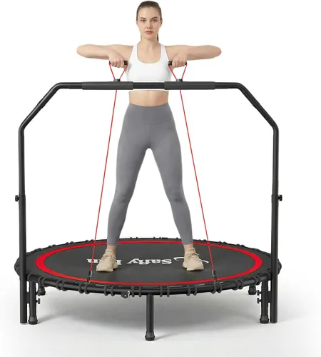 Miniatura 9 de Trampolín de rebote de 40, 45, 50 pulgadas, para adultos, 450-550 libras, mini trampolín plegable con asa, trampolín de fitness para interiores