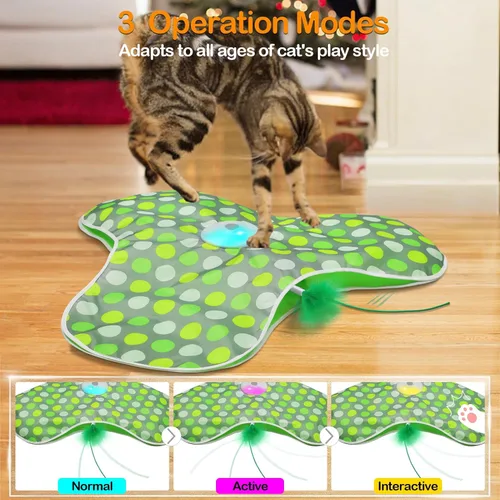 Miniatura 5 de umosis Juguetes interactivos para gatos recargables, moviendo plumas ocultas, chirriante de ratón real, juguete activado por tacto, juguetes