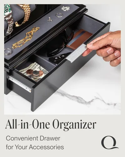 Miniatura 3 de QWATCH - Caja de acrílico para 2 o 4 relojes con bandeja de valet de joyería y cajón