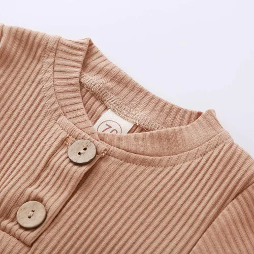 Miniatura 4 de Ropa de punto acanalado de algodón para bebés, niñas y niños, recién nacidos enterizo de manga larga, pantalones largos unicolor, atuendos de otoño