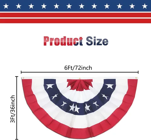 Miniatura 3 de Paquete de 4 banderas plisadas de Estados Unidos, bandera estadounidense de 3 x 6 pies, bandera patriótica de Estados Unidos con cabecera de lona