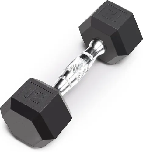 Miniatura 17 de Marcy - Mancuerna hexagonal de goma clásica con agarre estriado para entrenamiento de fuerza y culturismo, 5 libras - 50 libras, mancuerna