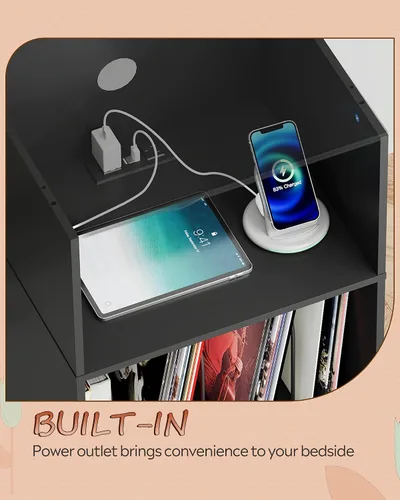 Miniatura 4 de WLIVE Moderna mesita de noche con almacenamiento, mesita de noche de espacio pequeño, mesa auxiliar para dormitorio y sala de estar, mesita de noche