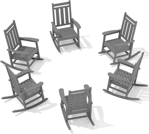 Miniatura 21 de Mecedora de exterior KINGYES, Mecedoras de patio para todo clima para porche, Sillas mecedoras de exterior de HDPE con respaldo alto para adultos