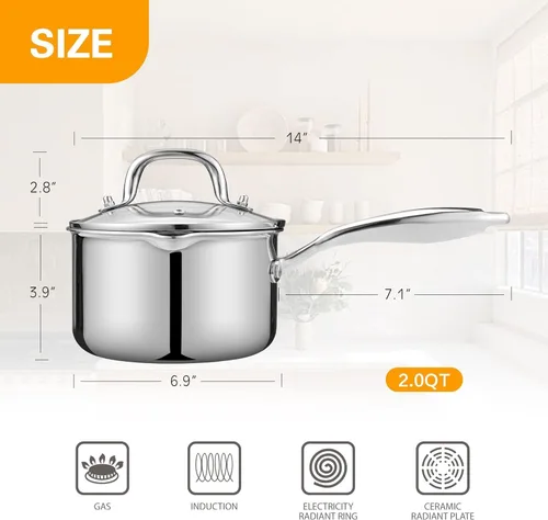 Miniatura 3 de Cacerola de Acero Inoxidable de Tres Capas con Cesta de Vapor y Tapa de Vidrio Colador — Resistente, Base Gruesa, Resistente al Óxido, Sin