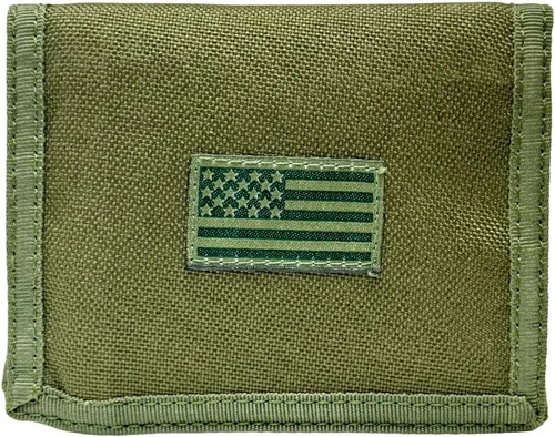 RAPDOM Billetera de triple pliegue militar patriótico con bandera estadounidense de Estados Unidos, Verde -Oliva, Billetera triple