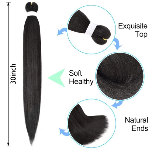 Miniatura 5 de Paquete de 8 extensiones de cabello preestirado para trenzar, 30 pulgadas, 3.53 oz/paquete, extensiones preestiradas de alta calidad, ajuste #1B