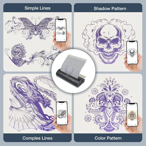 Miniatura 8 de VLOXO Impresora de plantillas de tatuaje inalámbrica, fotocopiadora portátil de transferencia térmica de tatuajes, impresora de tatuajes recargable