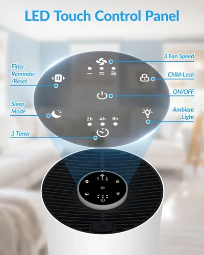 Miniatura 4 de Purificadores de aire para el dormitorio del hogar, filtro de aire ADTARK con filtro 3 en 1, modo de sueño y función de aroma, 3 modos de luz